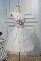 Lovely Strapless Tulle Lace Knee Length Prom Dress, A-Line Party Dress