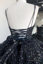 Black V-Neck Tulle Long Prom Dresses, High Low Evening Party Dresses