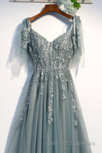 Purple Tulle Lace Long Prom Dress, A-Line Evening Party Dress