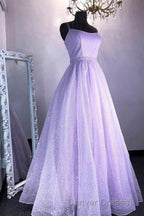 Cute Tulle Sequins Long Prom Dress, A-Line Backless Evening Dress