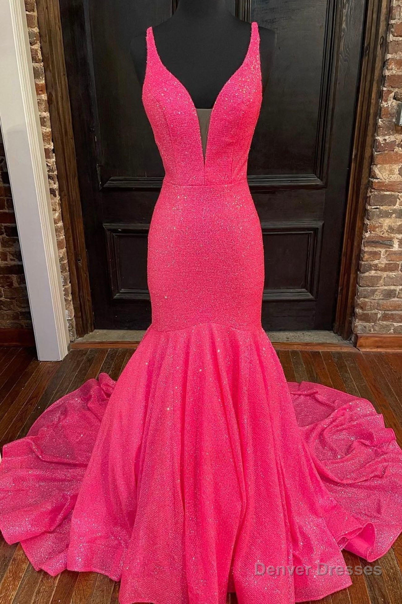 Mermaid Sequins Long Prom Dresses, V-Neck Evening Party Dresses Main image