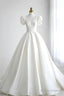 White V-Neck Satin Long Formal Dress, Wedding Formal Dress