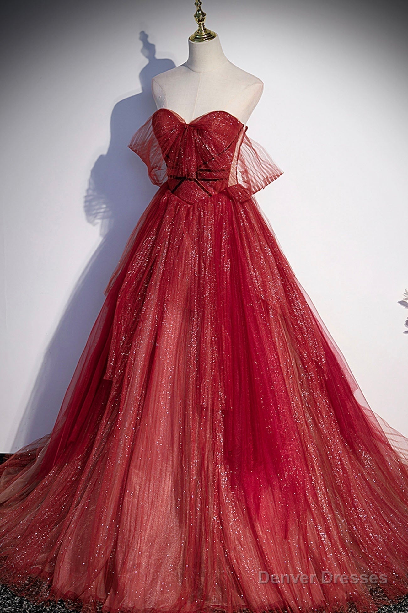 Burgundy Sweetheart Neckline Tulle Long Prom Dress, A-Line Evening Dress Main image