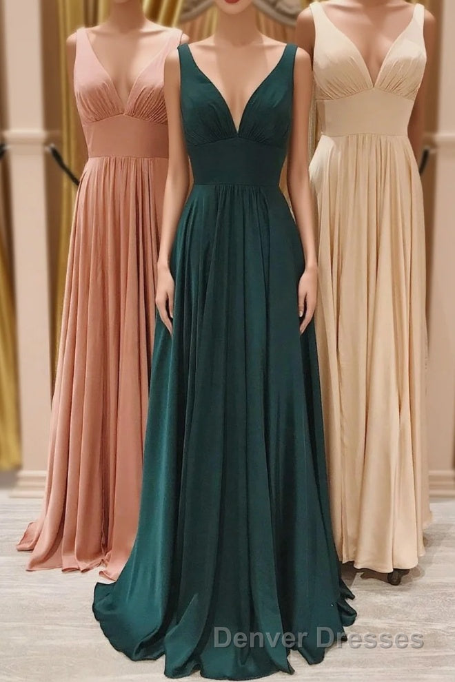 Simple V-Neck Long Prom Dress, A-Line Evening Party Dress Main image