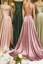 Simple Satin Long Prom Dress, A-Line Evening Party Dress