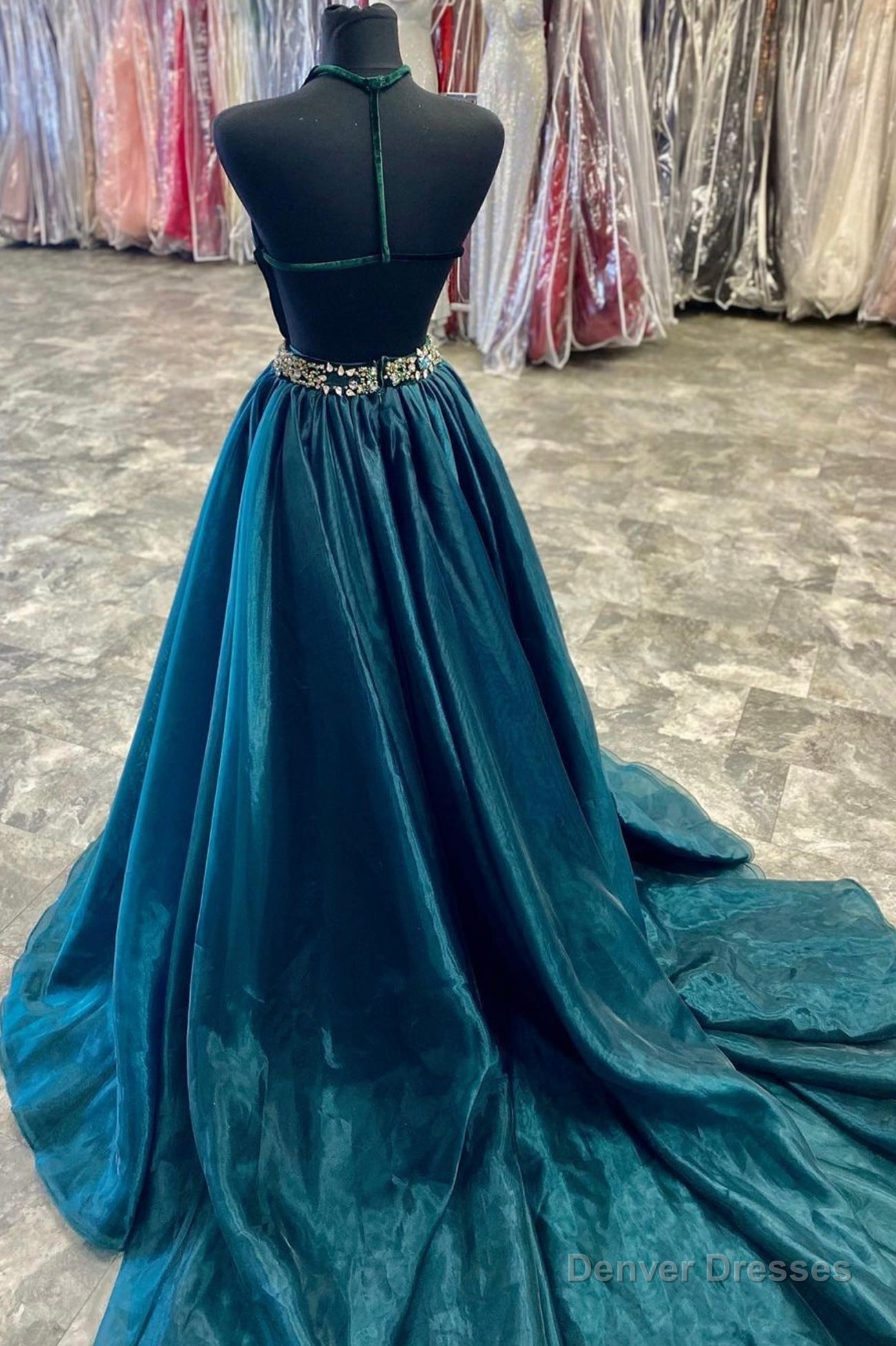 A-Line Velvet Tulle Long Prom Dresses, V-Neck Evening Dresses Secondary image