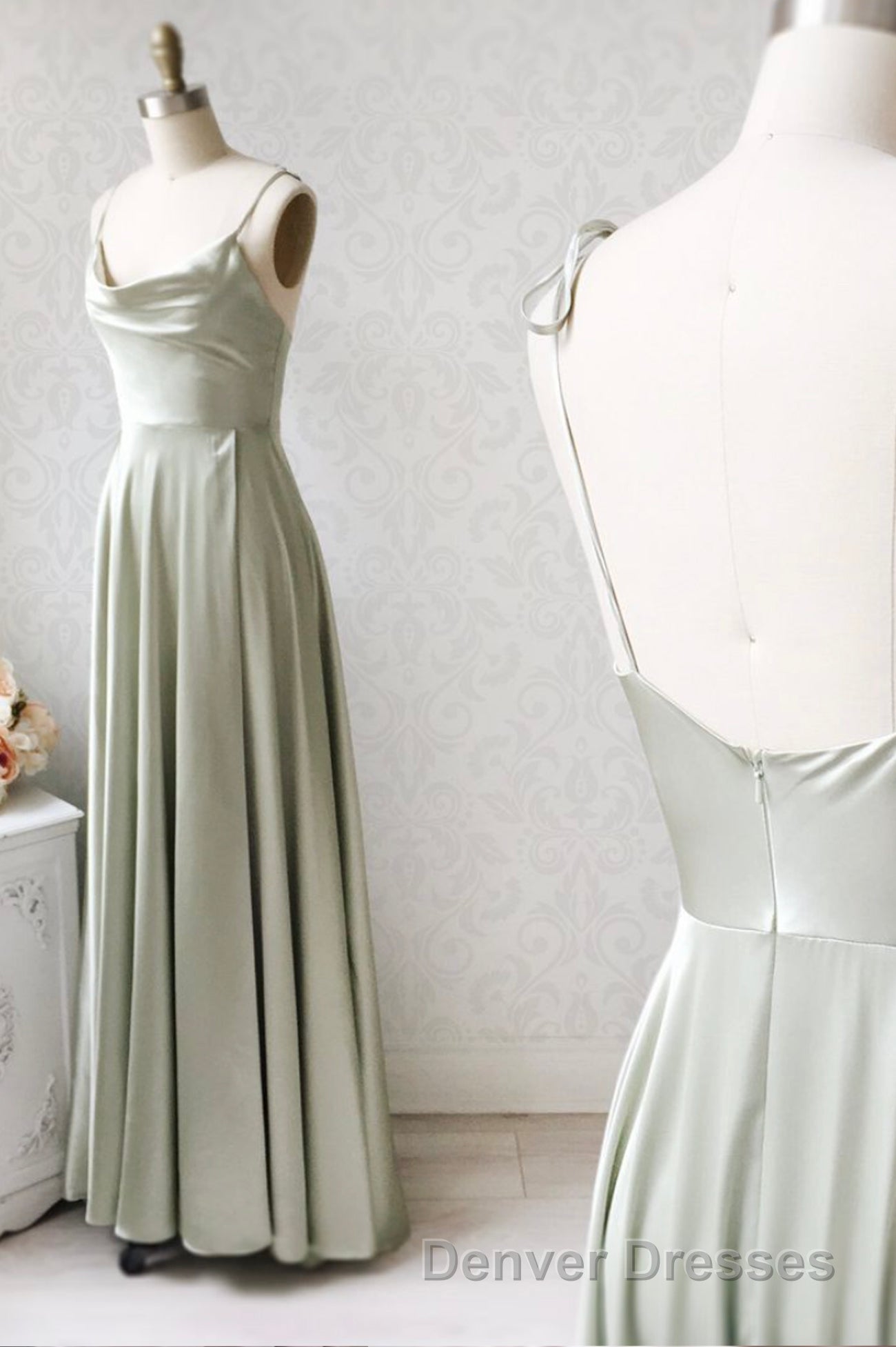 Simple Satin Long Prom Dress, A-Line Evening Party Dress