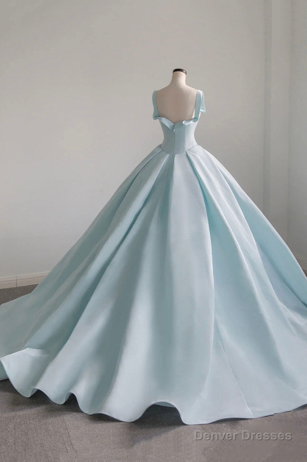 Blue Satin Long A-Line Ball Gown, Blue Evening Gown with Train Secondary image