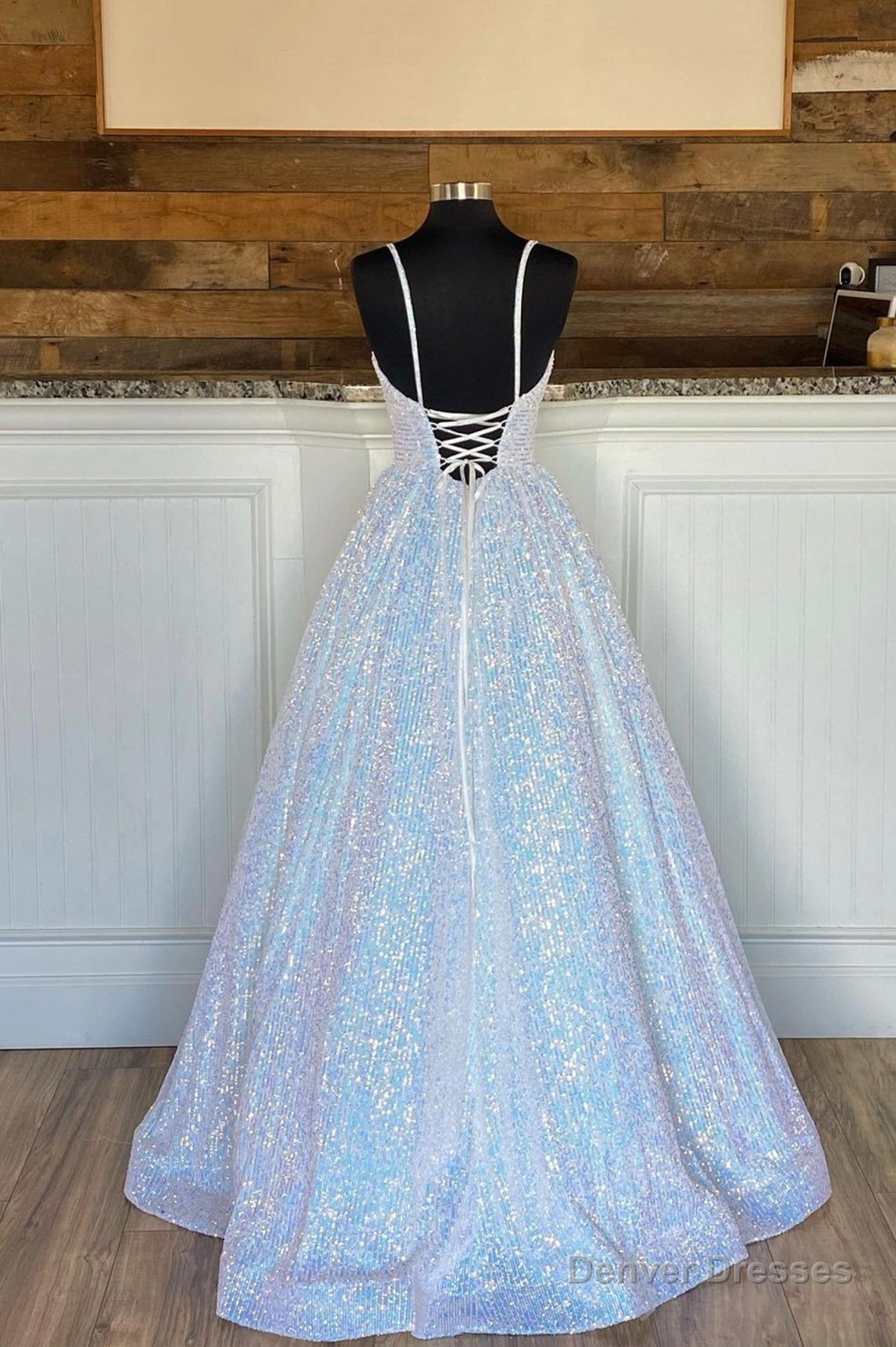 A-Line Sequins Long Prom Dresses, White Formal Evening Dresses Secondary image