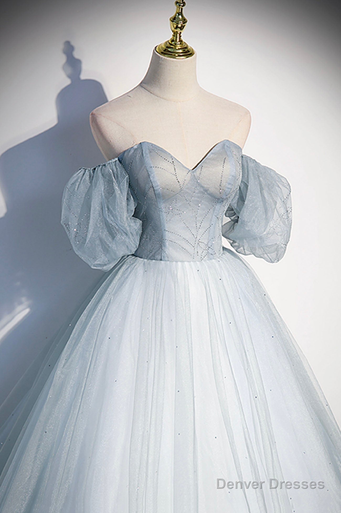 Blue Tulle Long A-Line Prom Dress, Blue Off the Shoulder Evening Dress Secondary image