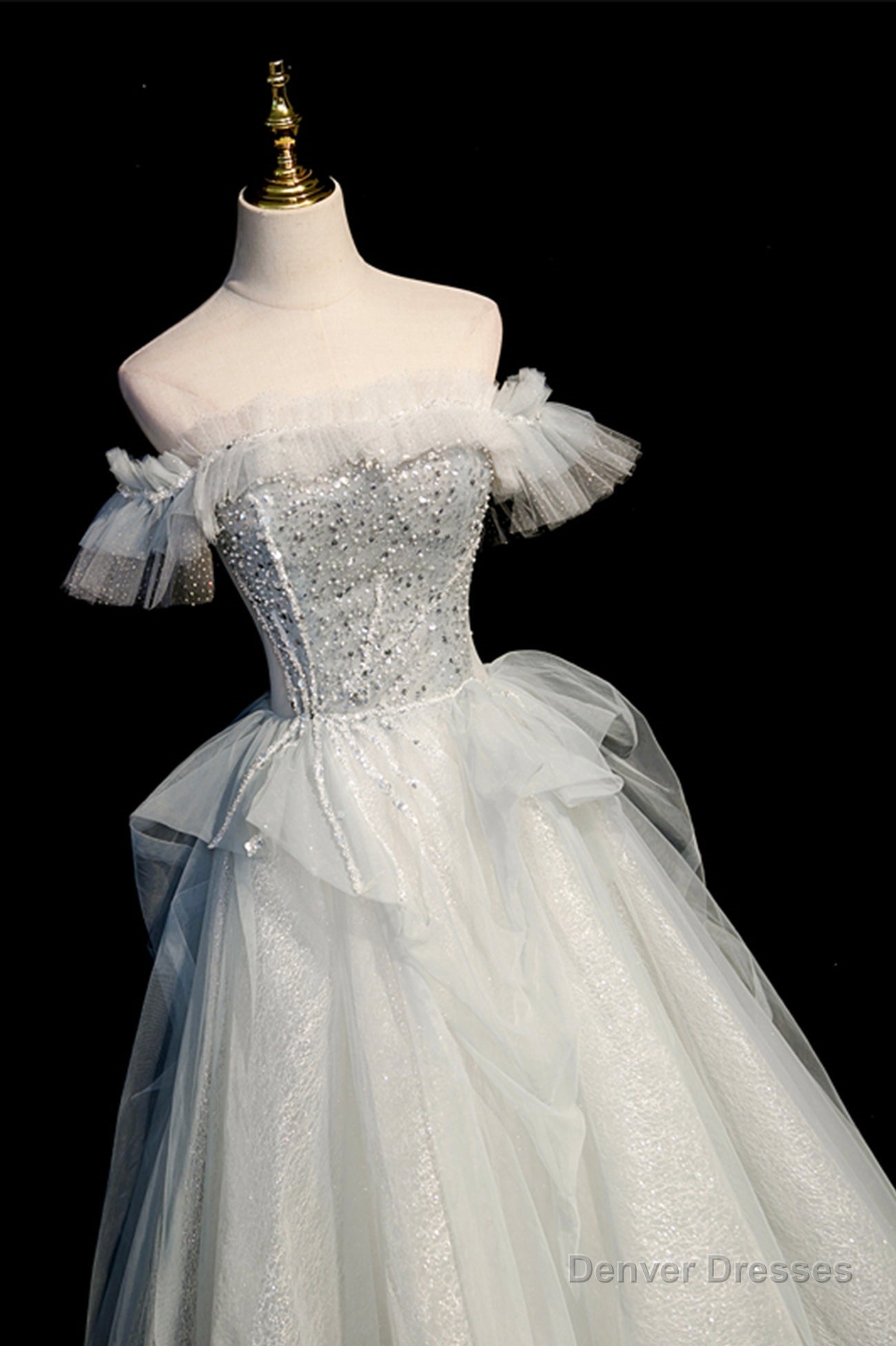 Off the Shoulder Tulle Long Prom Dress, A-Line Evening Dress Secondary image