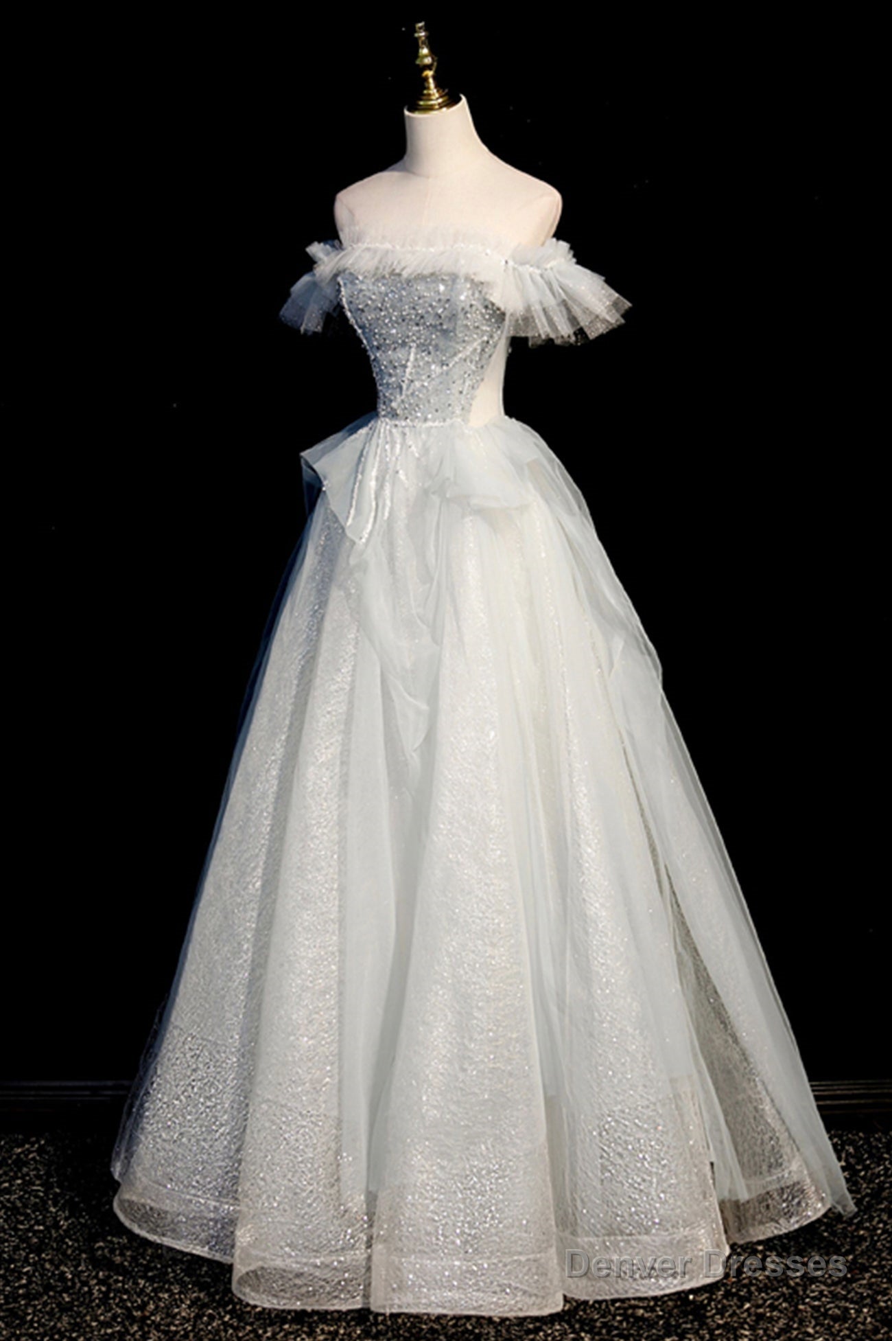 Off the Shoulder Tulle Long Prom Dress, A-Line Evening Dress Main image