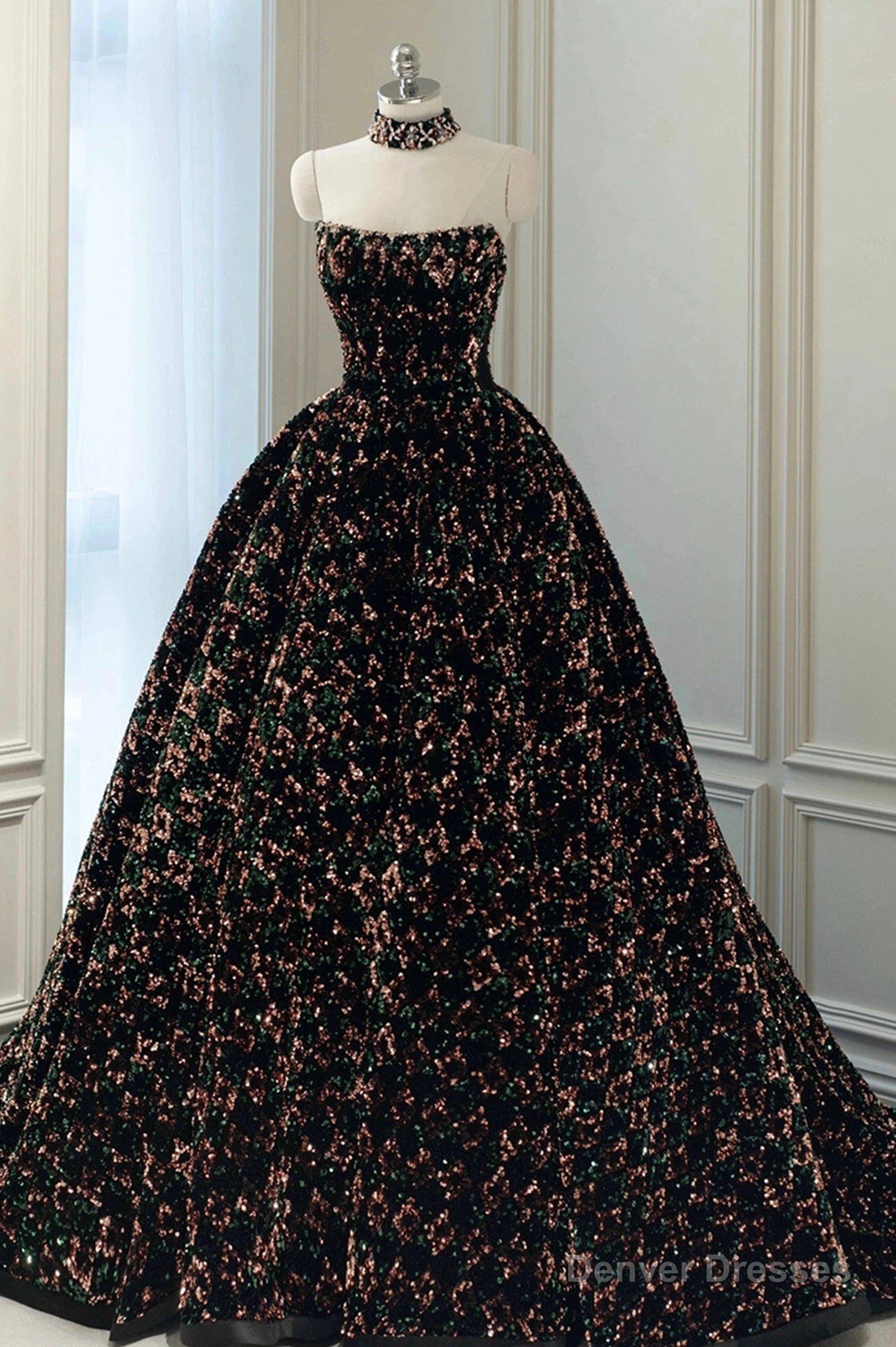 Stylish Sequins Long Prom Dress, A-Line Party Dress Main image