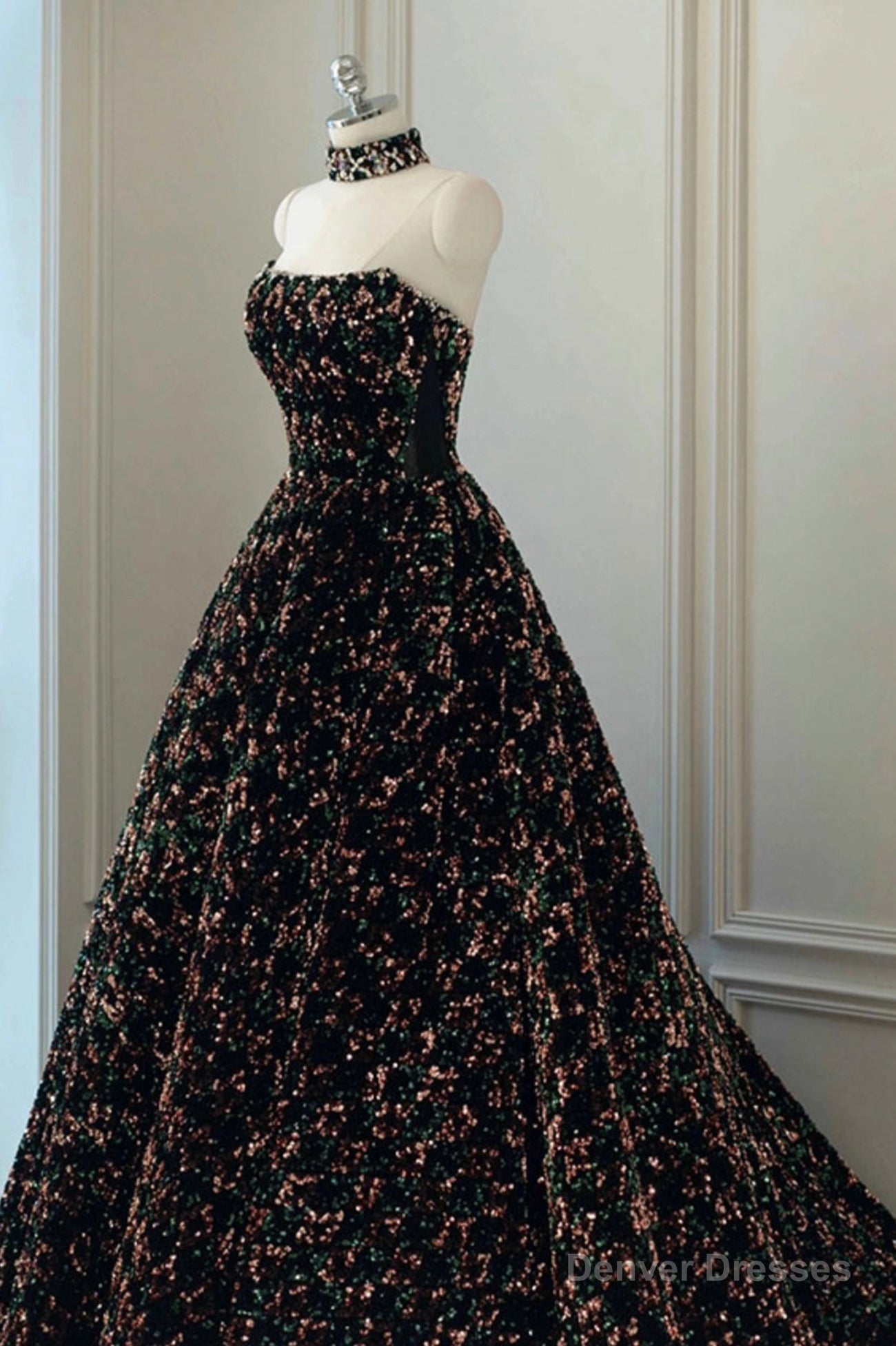 Stylish Sequins Long Prom Dress, A-Line Party Dress