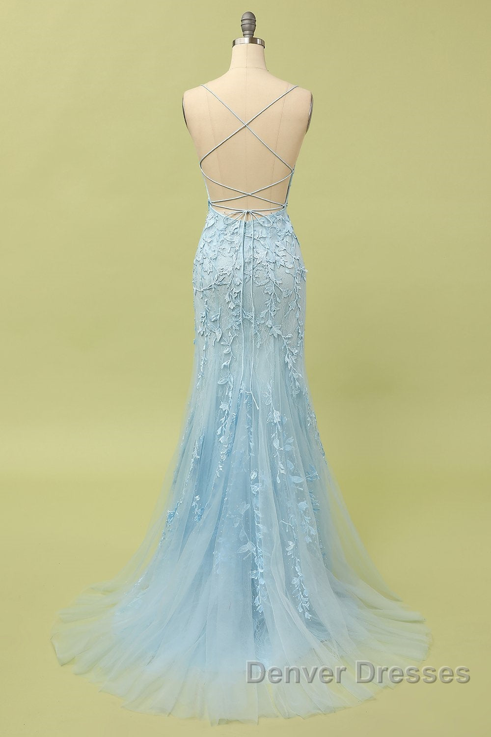 Mermaid Blue Long Prom Dress Backless Evening Dress Secondary image