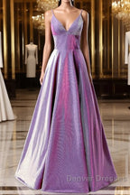 A-Line Long Prom Dress Spaghetti Straps Lilac Evening Dress