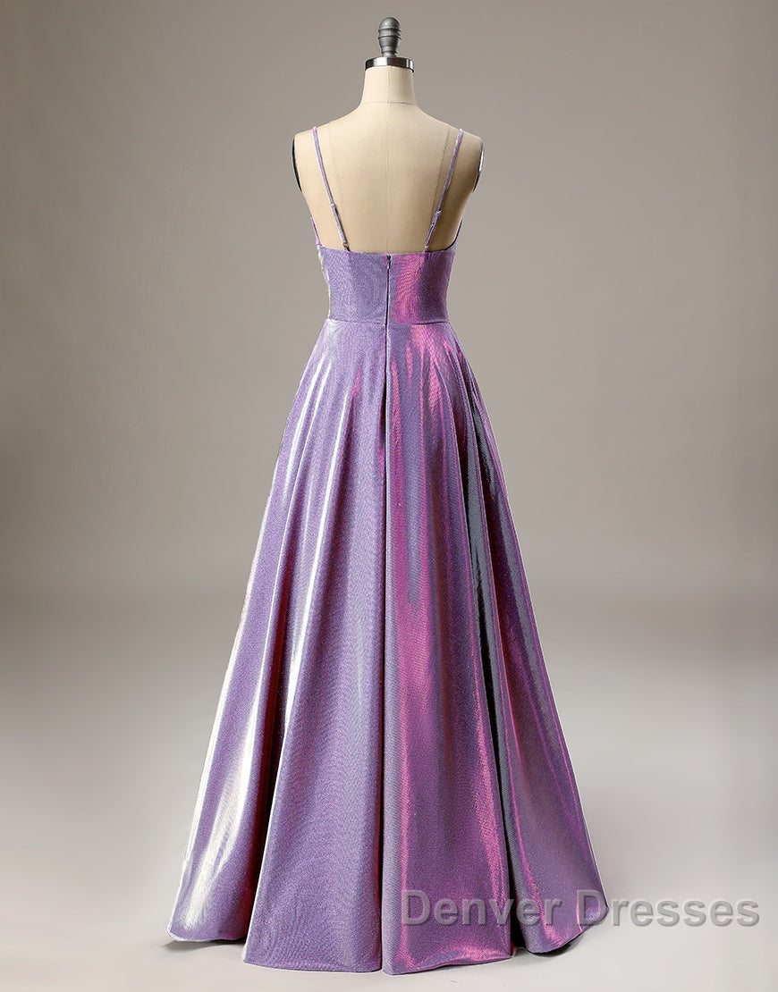 A-Line Long Prom Dress Spaghetti Straps Lilac Evening Dress