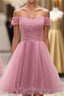 Chic Tulle Lace Spaghetti Strap With Beading Homecoming Dress