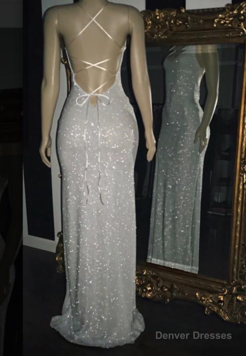 2025 White Halter Sequins Prom Dresses
