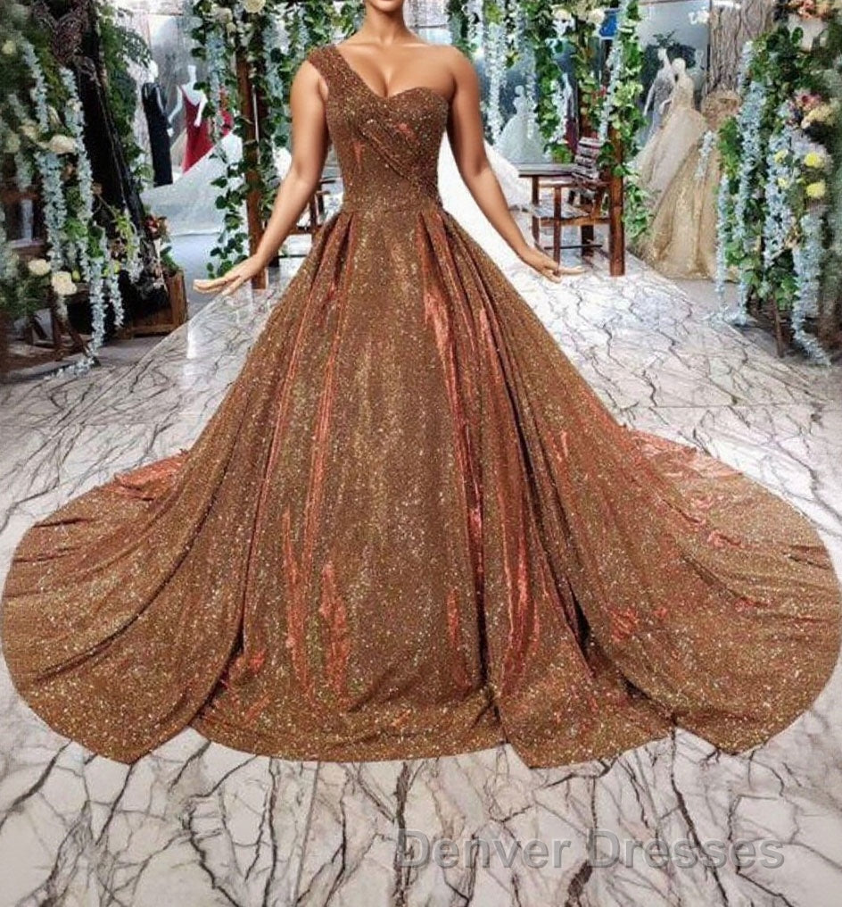 Big Prom Dress One Shoulder Lace Up Back Sequins Beads Quinceanera Dress