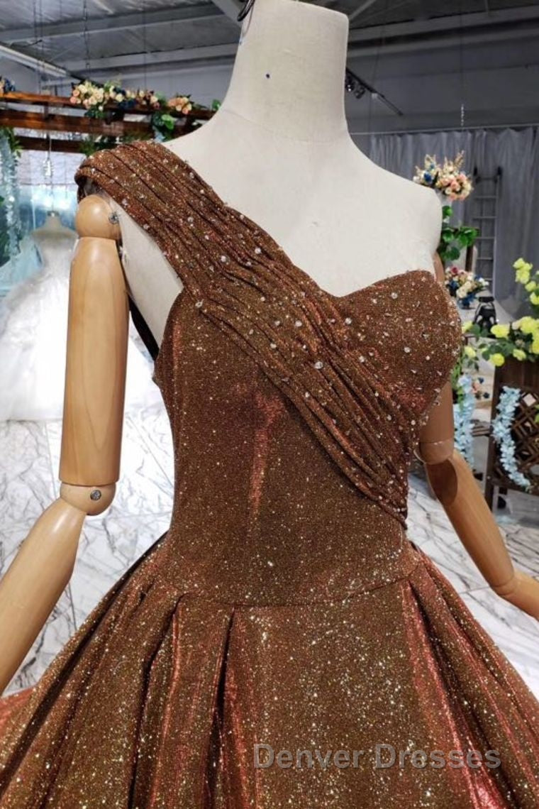Big Prom Dress One Shoulder Lace Up Back Sequins Beads Quinceanera Dress