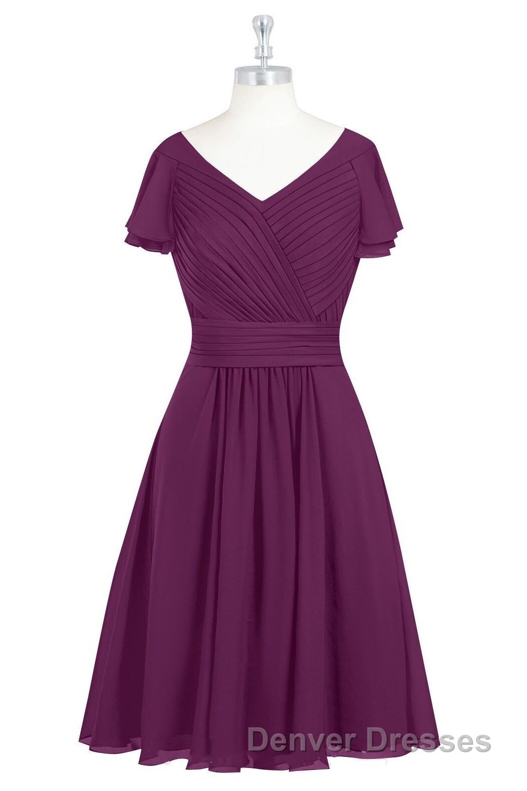 Red Chiffon V-Neck Ruffled A-Line Short Bridesmaid Dress