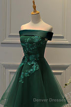 Dark Green Strapless A Line Appliques Tulle Homecoming Dress