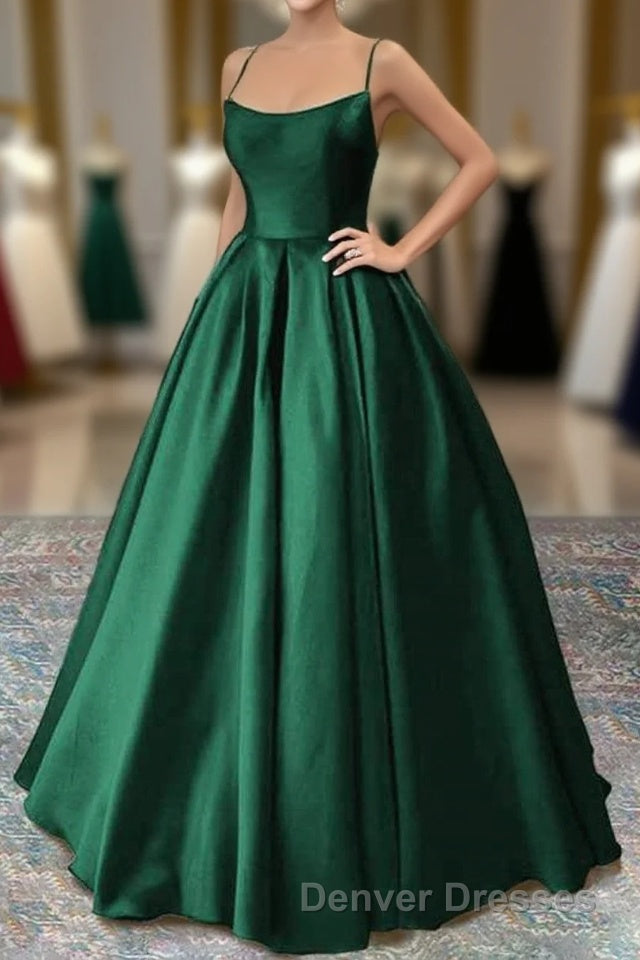Green Satin Lace-Up Long Formal Dress, Green Satin Long Prom Dress Evening Dress Main image