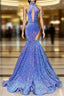 High Neck Sleeveless Illusion Sequined Trumpet Party Prom Evening Dress For Black Women