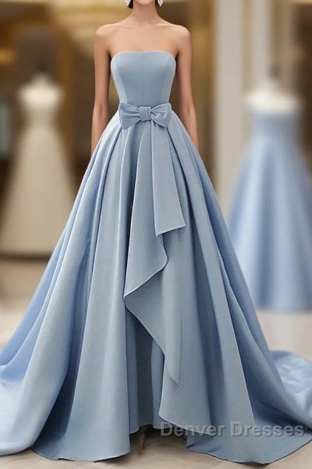 A-Line Strapless Sleek Satin Elegant Party Prom Formal Evening Dress Main image