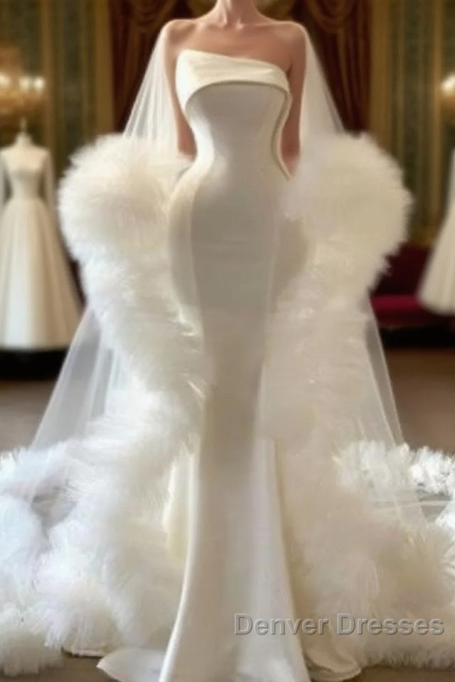 White ruffle mermaid prom Dress