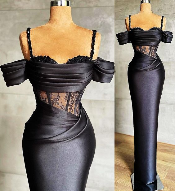 2026 Plus Size Arabic Aso Ebi Black Lace Beaded Prom Dress Spaghetti Sheath Satin Evening Formal Party Second Reception Gowns