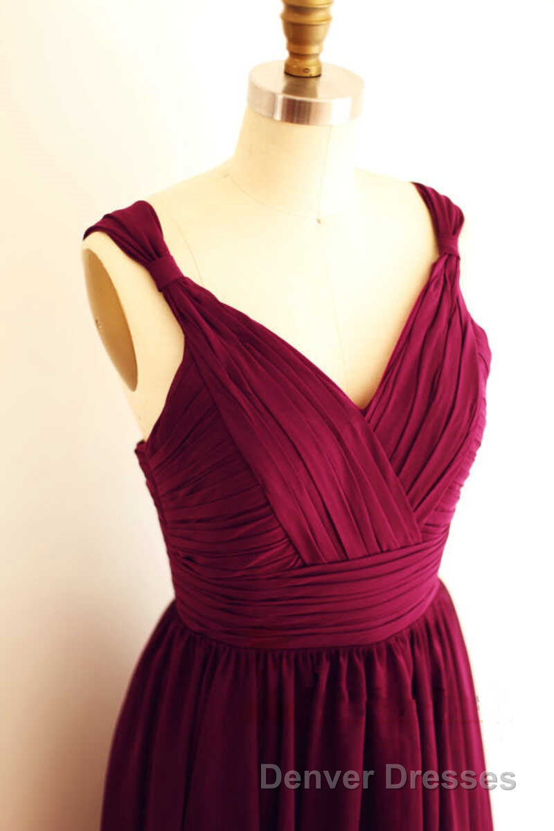 Magenta v-Neck Straps A-Line Short Bridesmaid Dress Secondary image