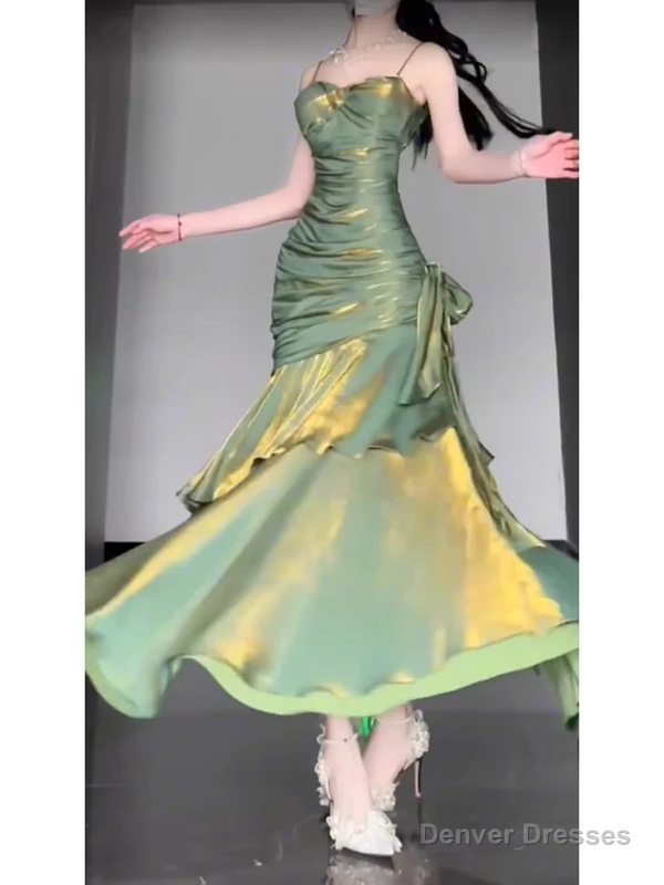Retro Mermaid Green Prom Dress With Flower Secondary image