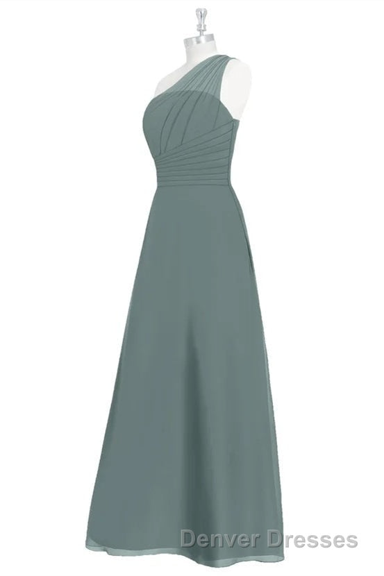Dark Sage Green Chiffon One-Shoulder Long Bridesmaid Dress Secondary image