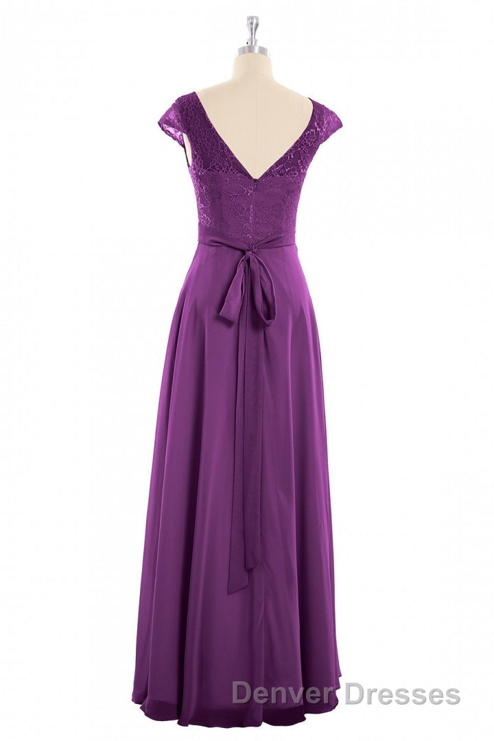 Elegant Purple Lace Cap Sleeve A-Line Long Bridesmaid Dress Secondary image