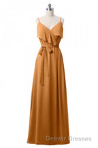 Mauve Pink Chiffon Spaghetti Straps Ruffled A-Line Bridesmaid Dress