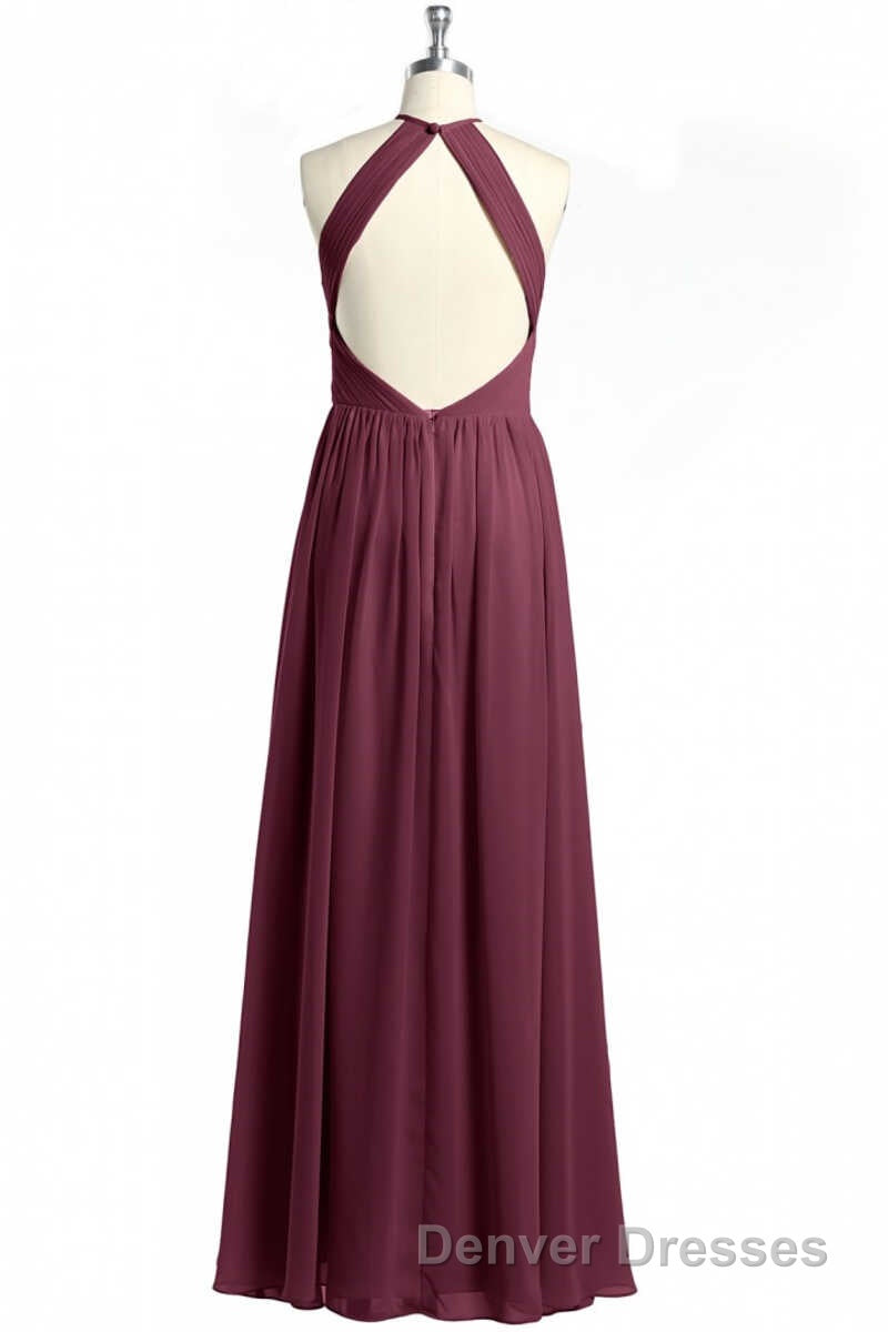 Mauve Chiffon Halter Backless A-Line Long Bridesmaid Dress Secondary image