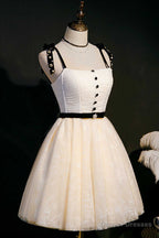 Beige Straps Backless A-Line Short Homecoming Dress