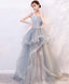 Gray Tulle Lace Long Prom Dress Gray Tulle Lace Evening Dress 2