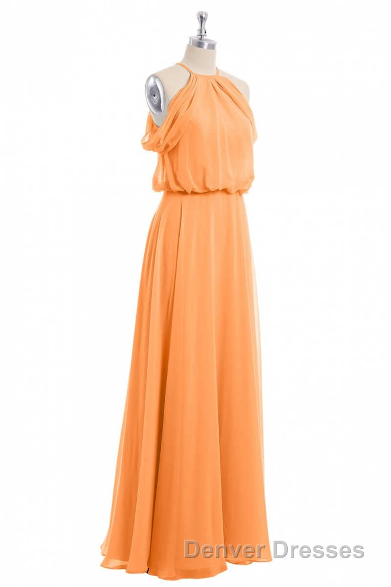 Sage Green Chiffon Halter Blouson-Style Long Bridesmaid Dress