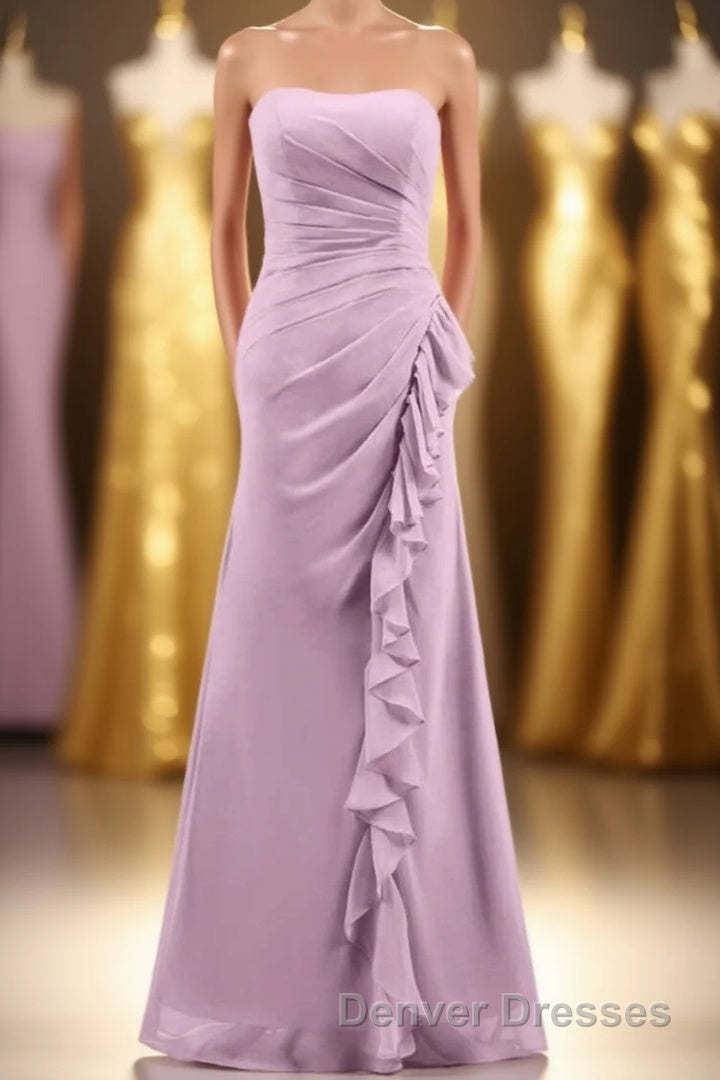 Pink Strapless Ruffled Mermaid Long Bridesmaid Dress Main image