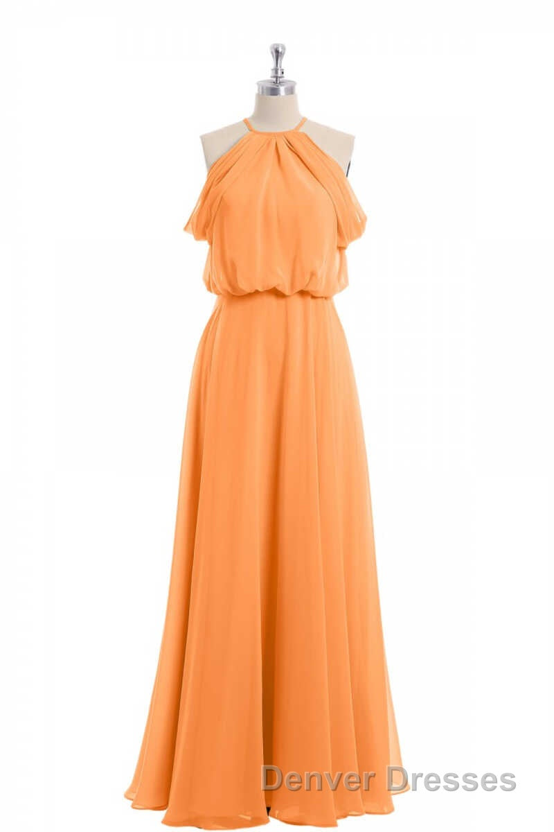 Sage Green Chiffon Halter Blouson-Style Long Bridesmaid Dress