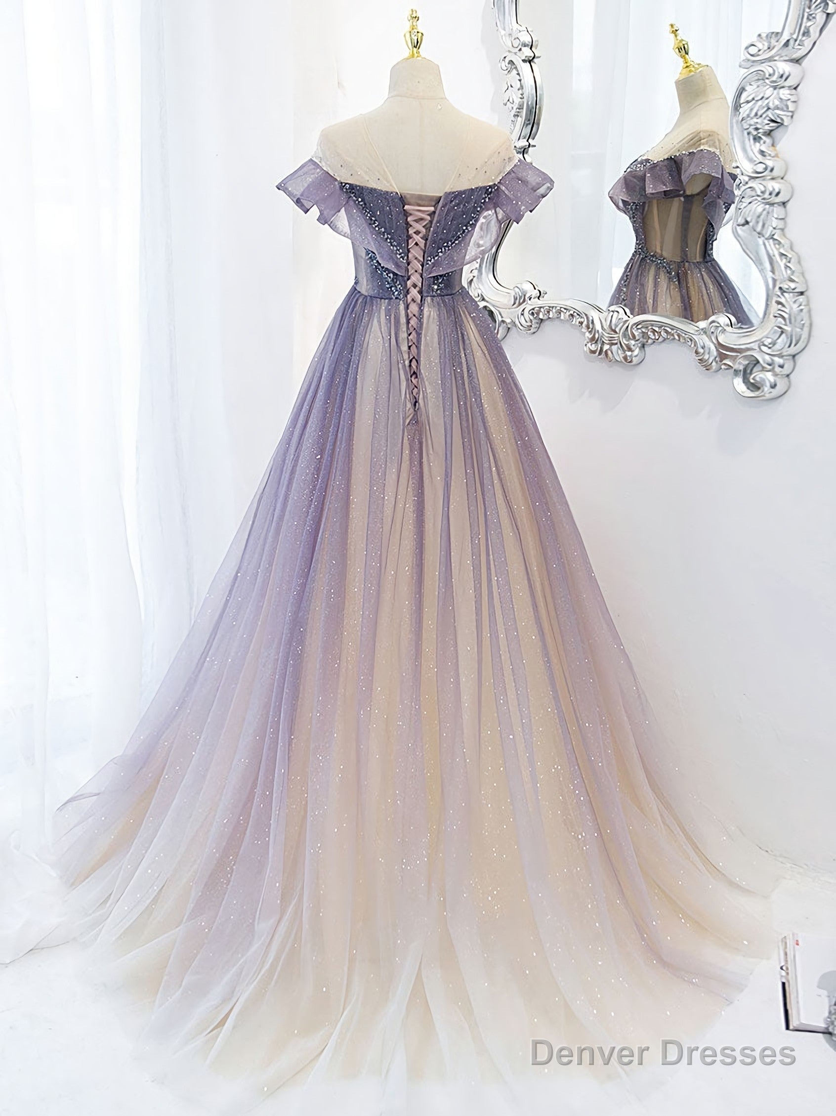 Purple Tulle Long Prom Dress, Purple Evening Dress