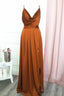 burnt orange long prom dress