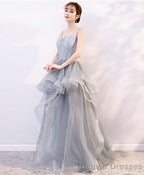 Gray Tulle Lace Long Prom Dress Gray Tulle Lace Evening Dress 2