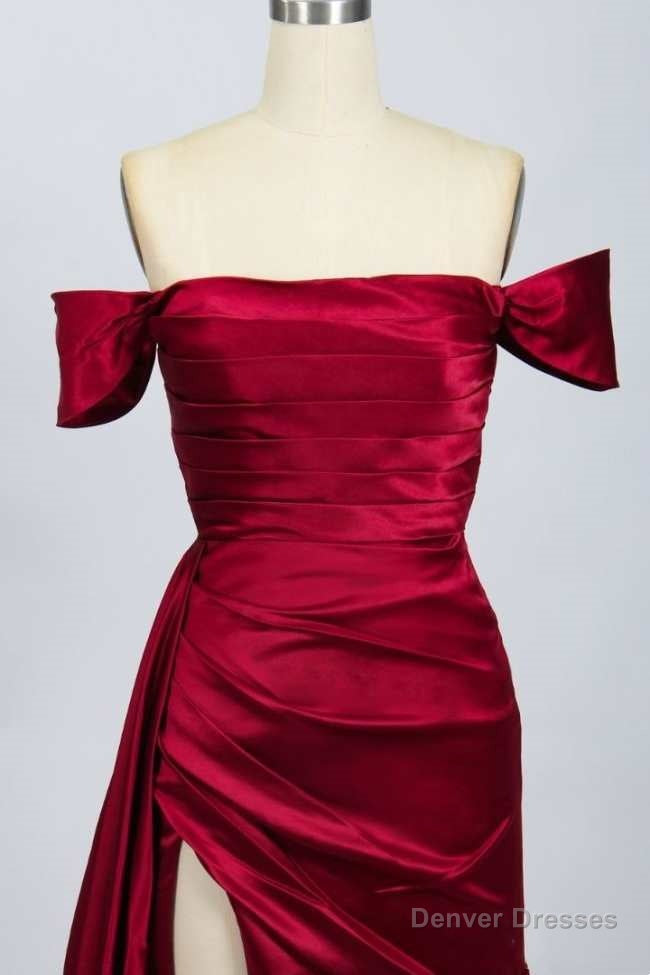Red Satin Off-the-Shoulder Mermaid Long Prom Dress with Slit Secondary image