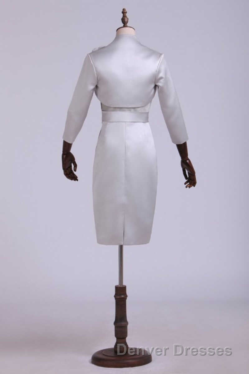 Two Piece Grey High Collar Short Mother of the Bride Dress Secondary image