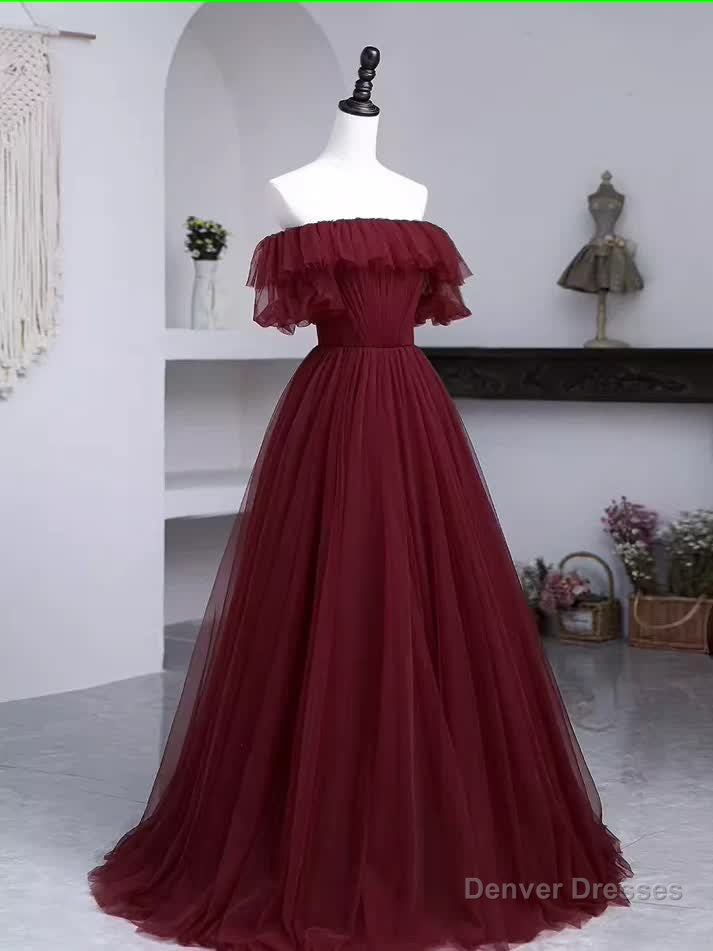 Ball Gown Burgundy Off The Shoulder Prom Dresses Evening Dress