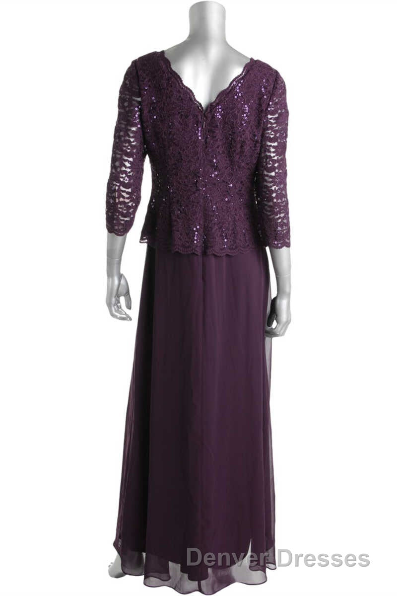 Two-Piece Plum Purple Long Sleeve Long Mother of the Bride Dress Secondary image